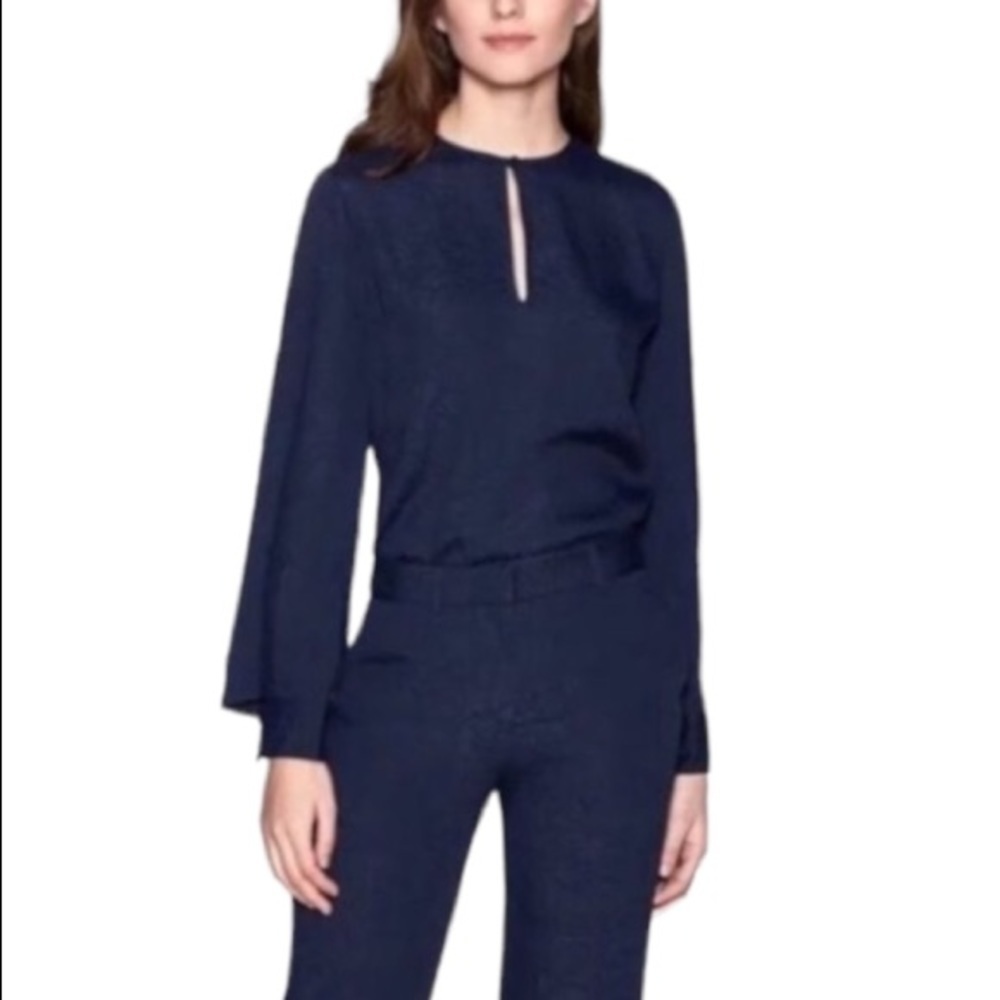 Equipment Arwen Floral Jacquard Navy Blue Wide Leg Trousers Pants NWT High Rise - Picture 8 of 8